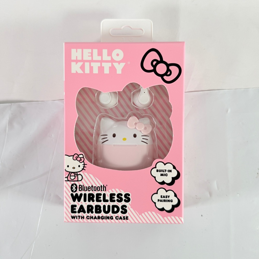 Hello Kitty Bluetooth Wireless Earbuds Pink Charging Case‎ Built in Mic New